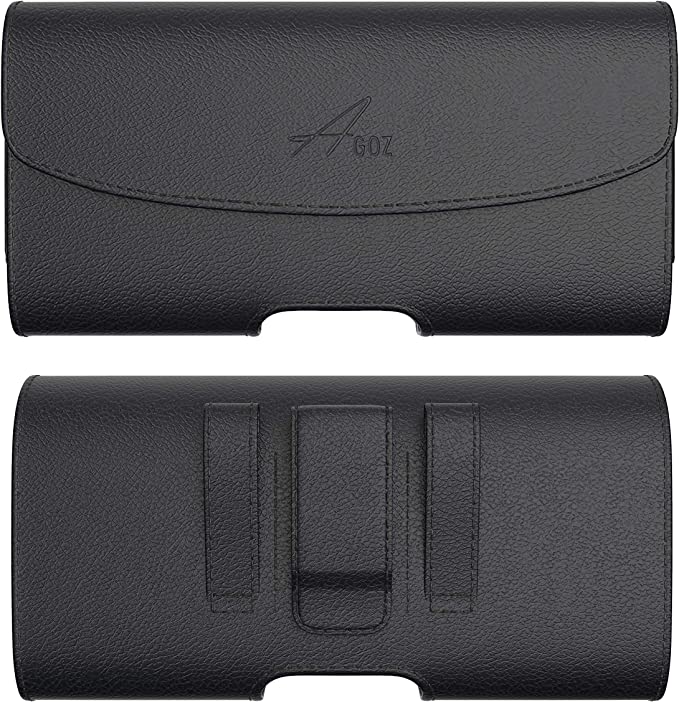 A product image of the Agoz black leather wallet case for the Moto G Play 2023.