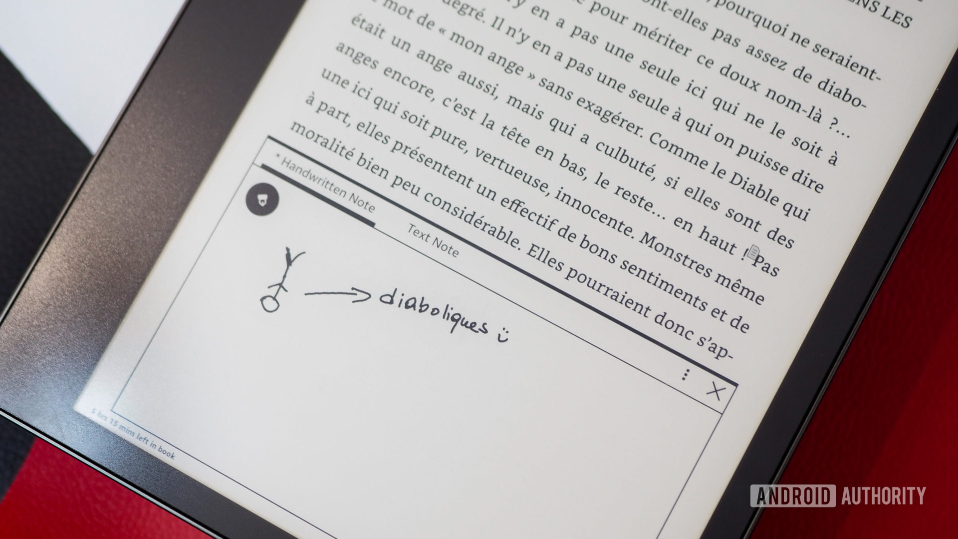 Amazon Kindle Scribe's handwritten sticky note on an EPUB book