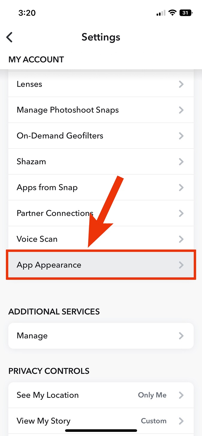 app appearance tab