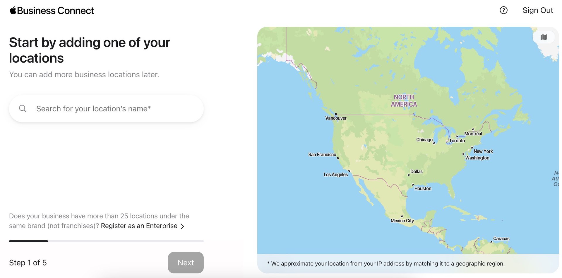apple business connect search for location