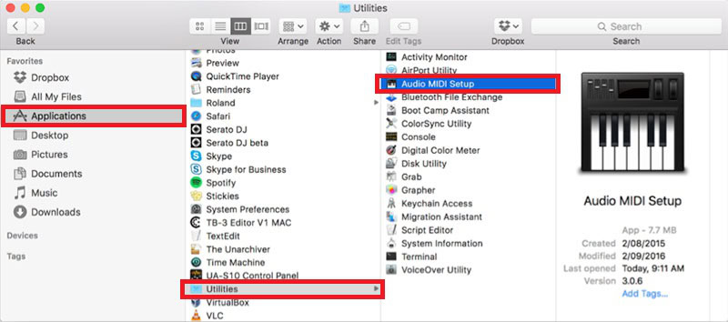 MIDI audio setup file