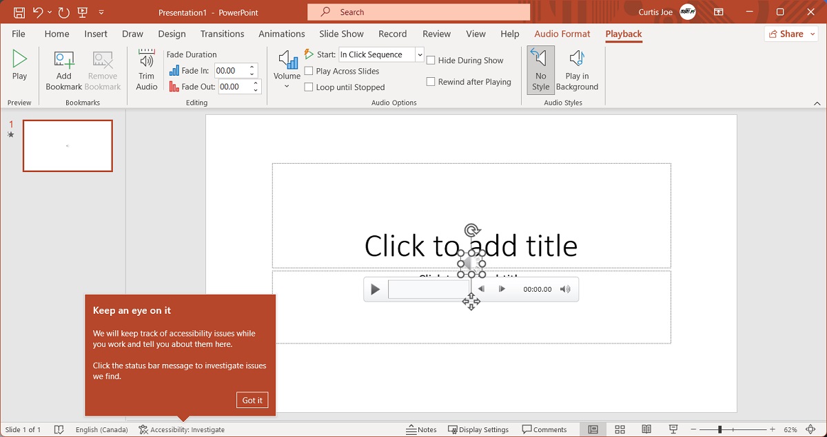 audio inserted within powerpoint