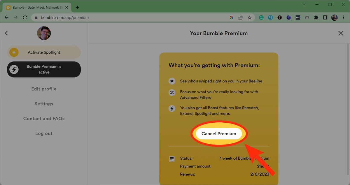 cancel premium button