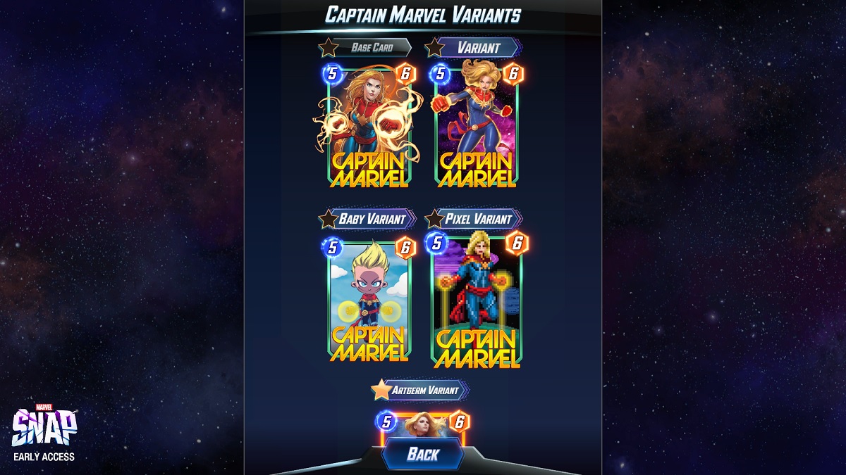 captain marvel variants in marvel snap