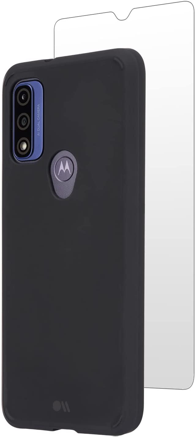 A product photo of the Case-mate Protection Pack Tough Case and Glass Screen Protector for the Motorola Moto G Pure.