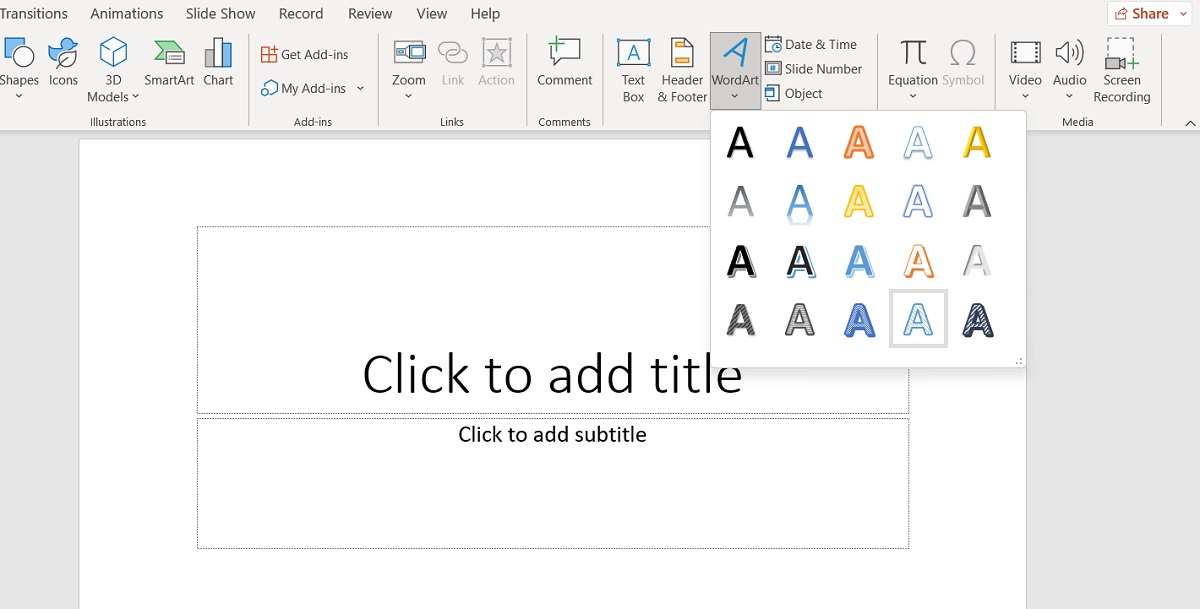 choose a wordart style within powerpoint