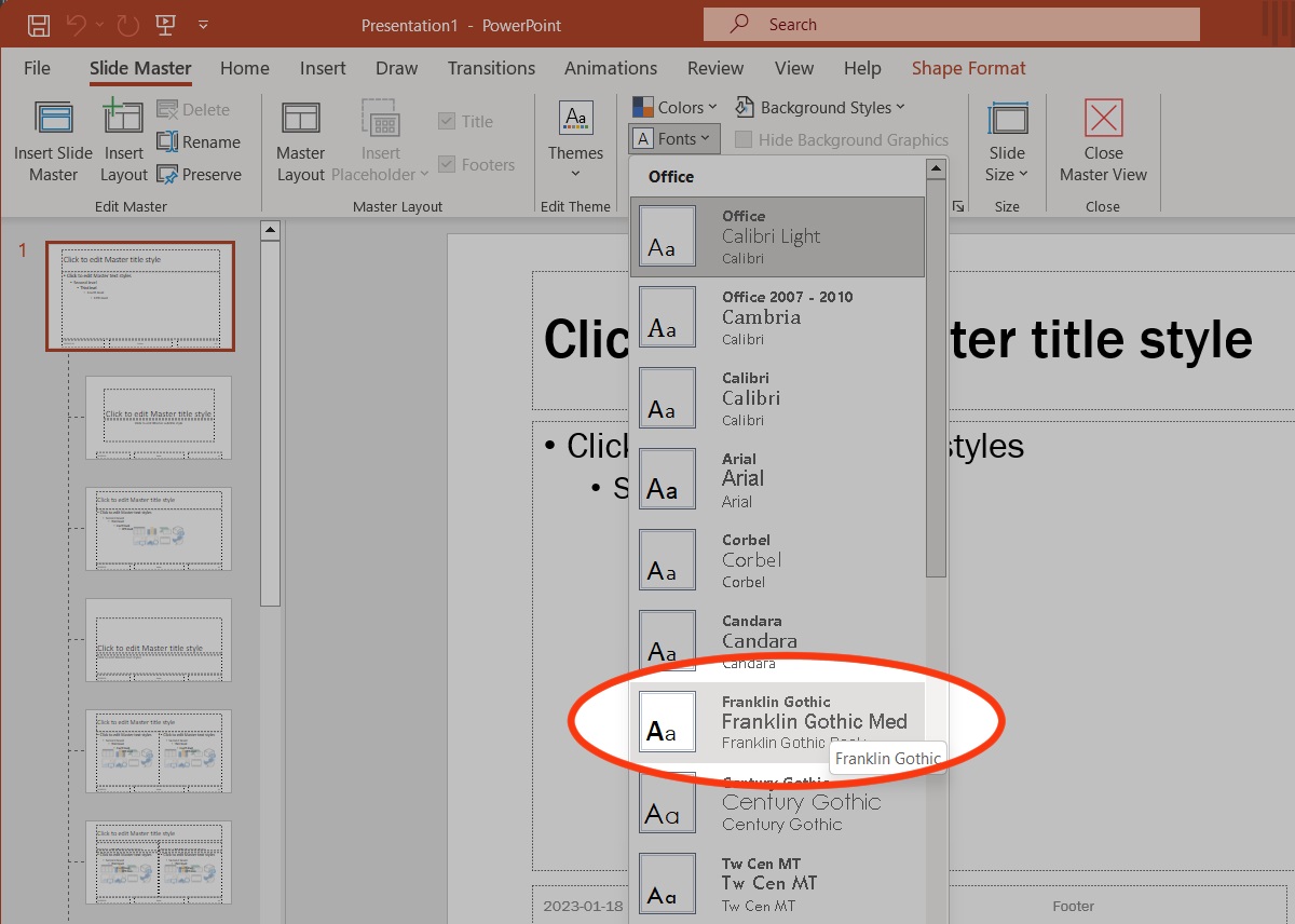 choose new font style in office