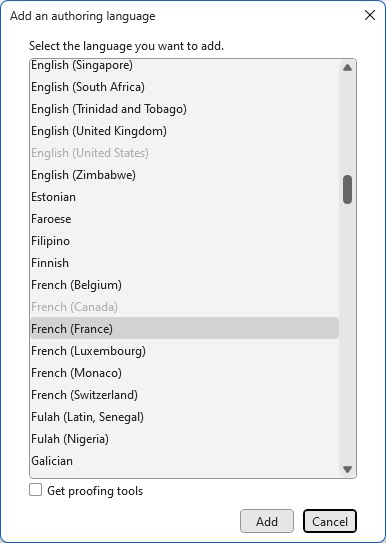choose new language for authoring word