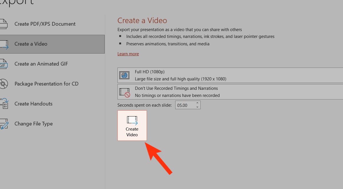 click create video powerpoint