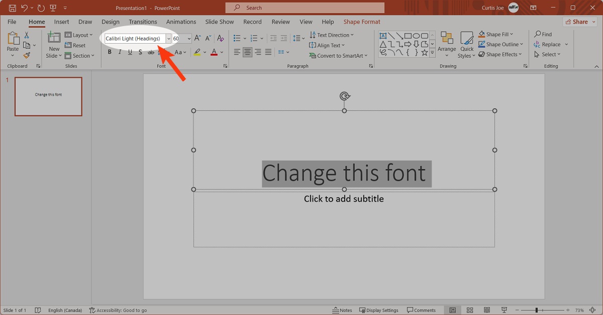 click font dropdown