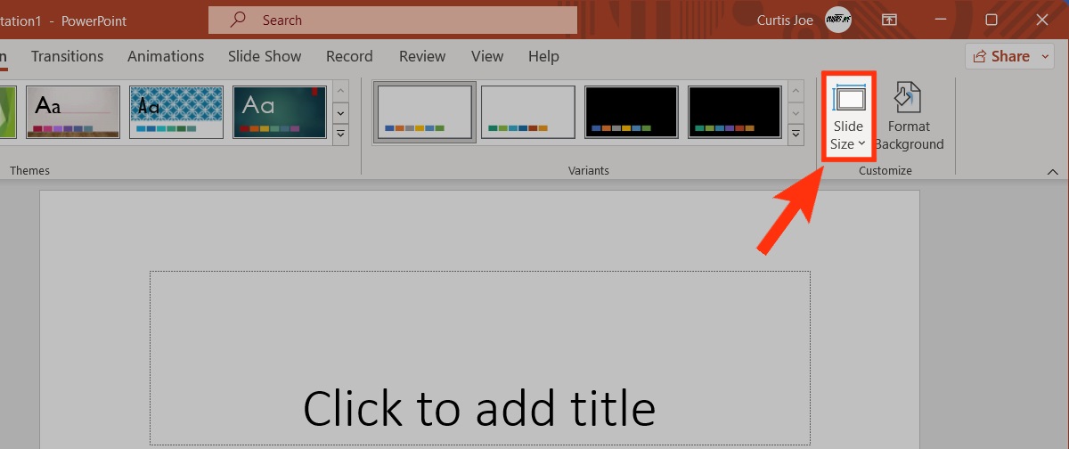 click slide size powerpoint