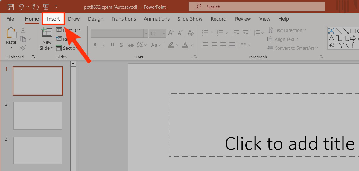 click the insert tab in powerpoint