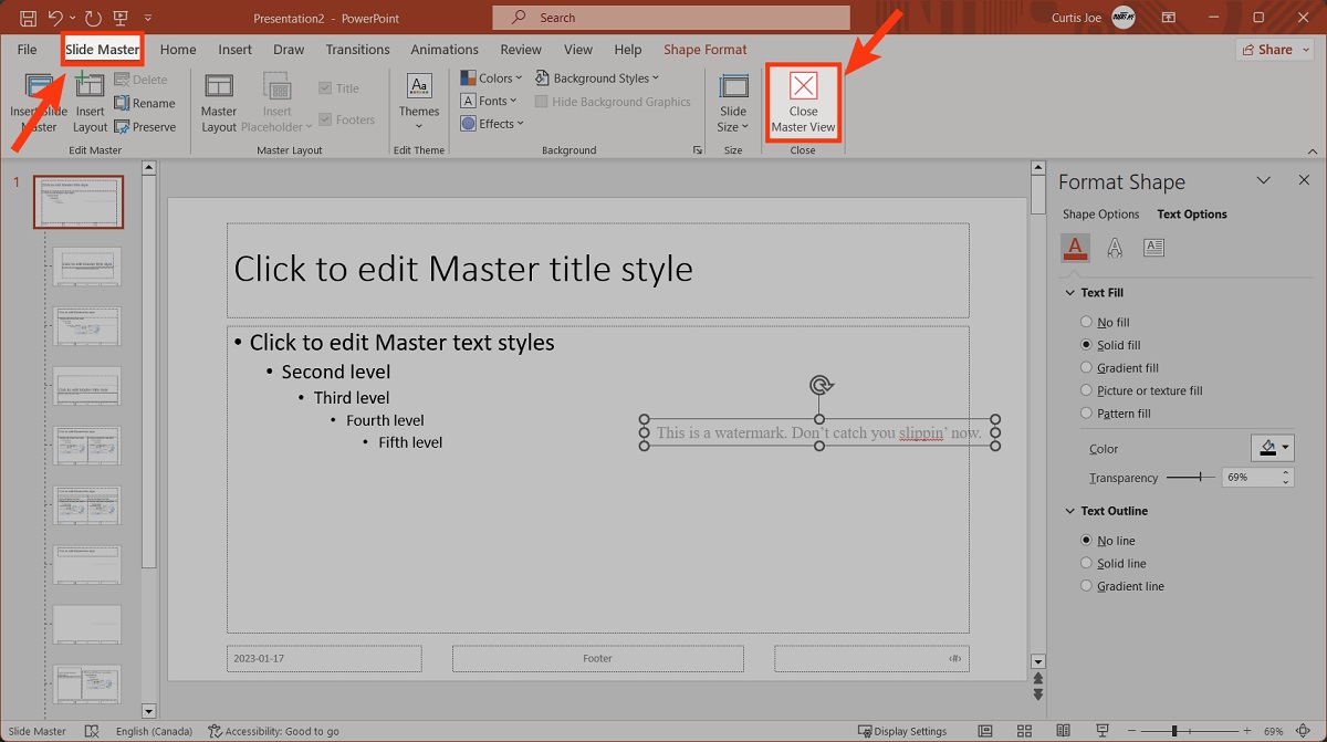 close master view powerpoint