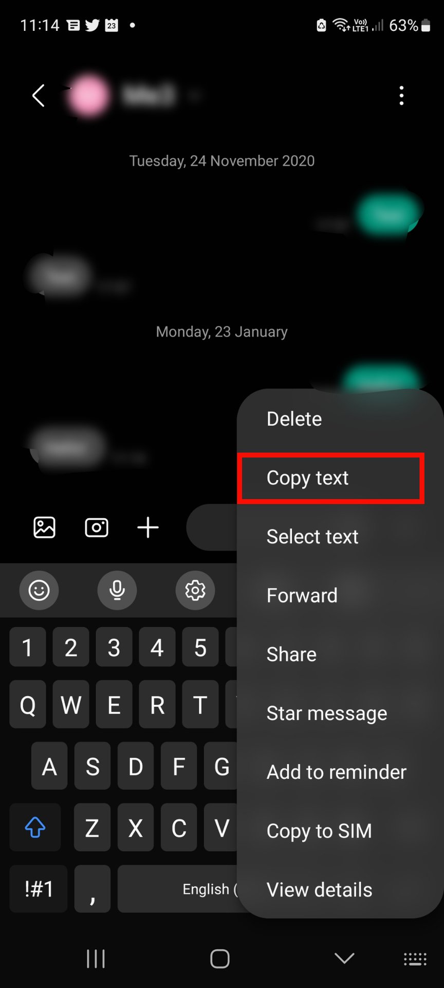 copying a text message
