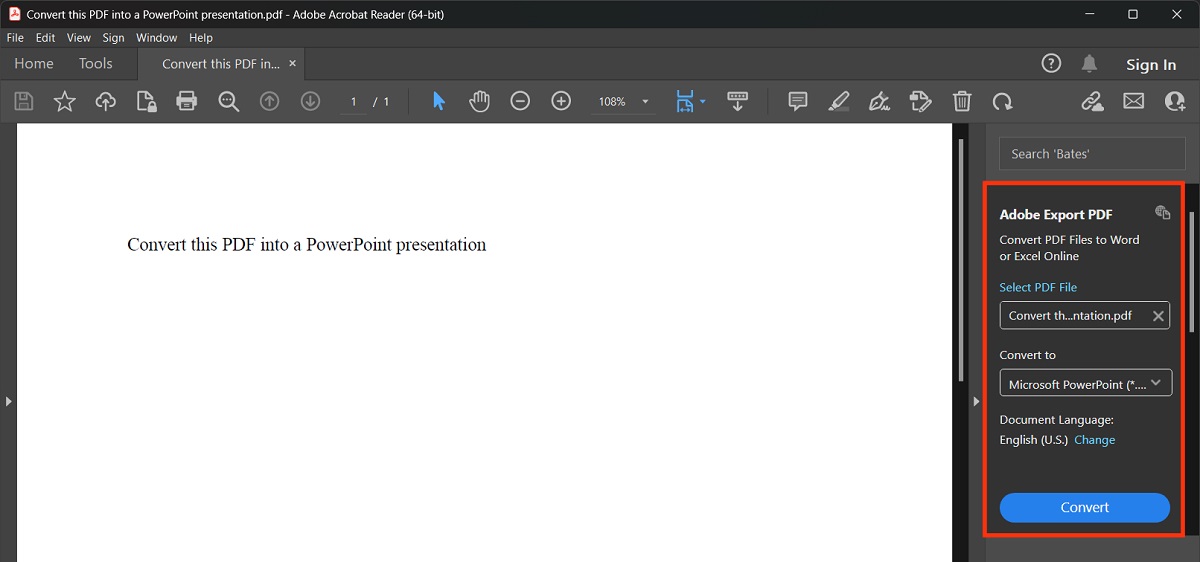 first way to export a pdf as a powerpoint via tab