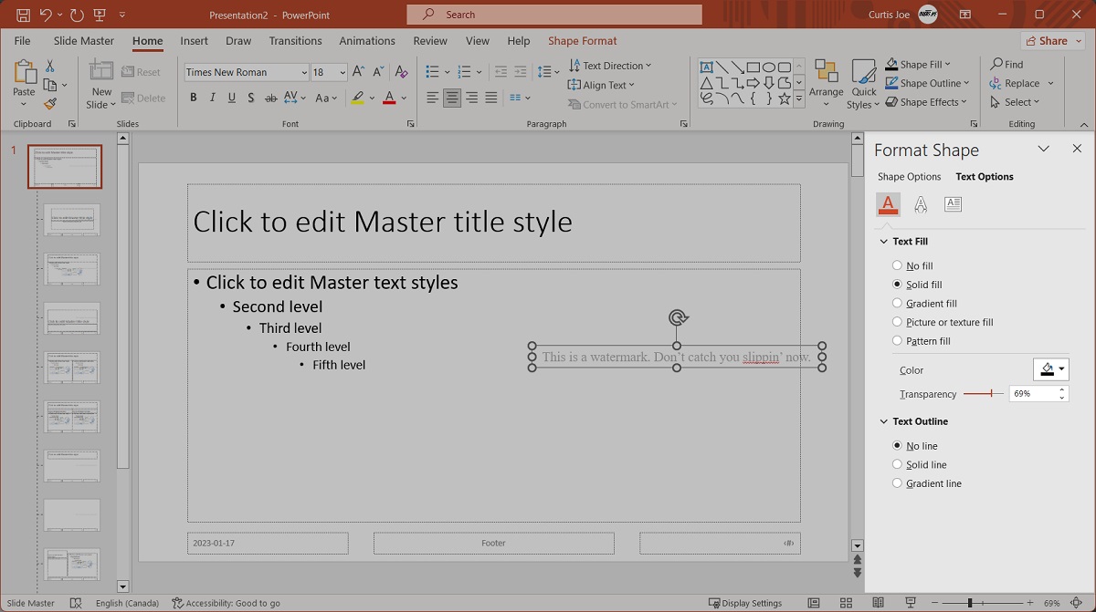format your watermark text powerpoint