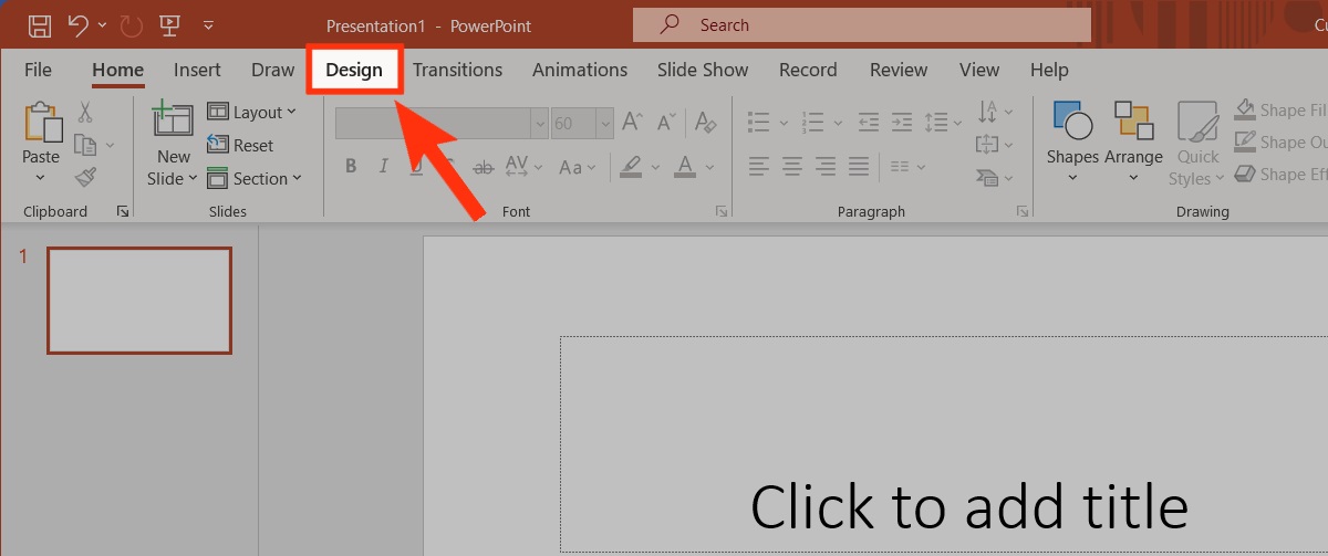 go to design within powerpoint