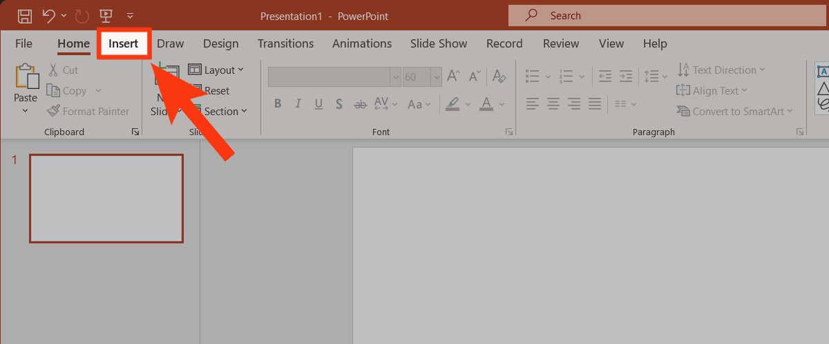 go to the insert tab in powerpoint