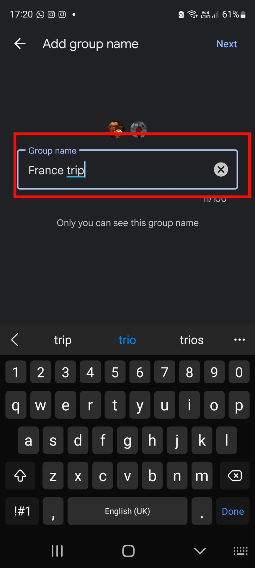 Add group name in Google Messages