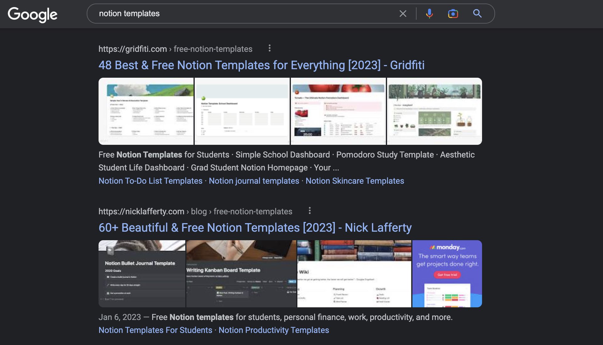 google search notion templates