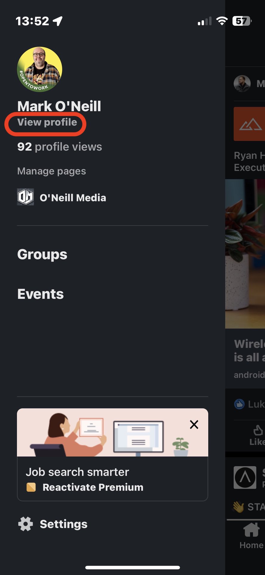 linkedin app view profile