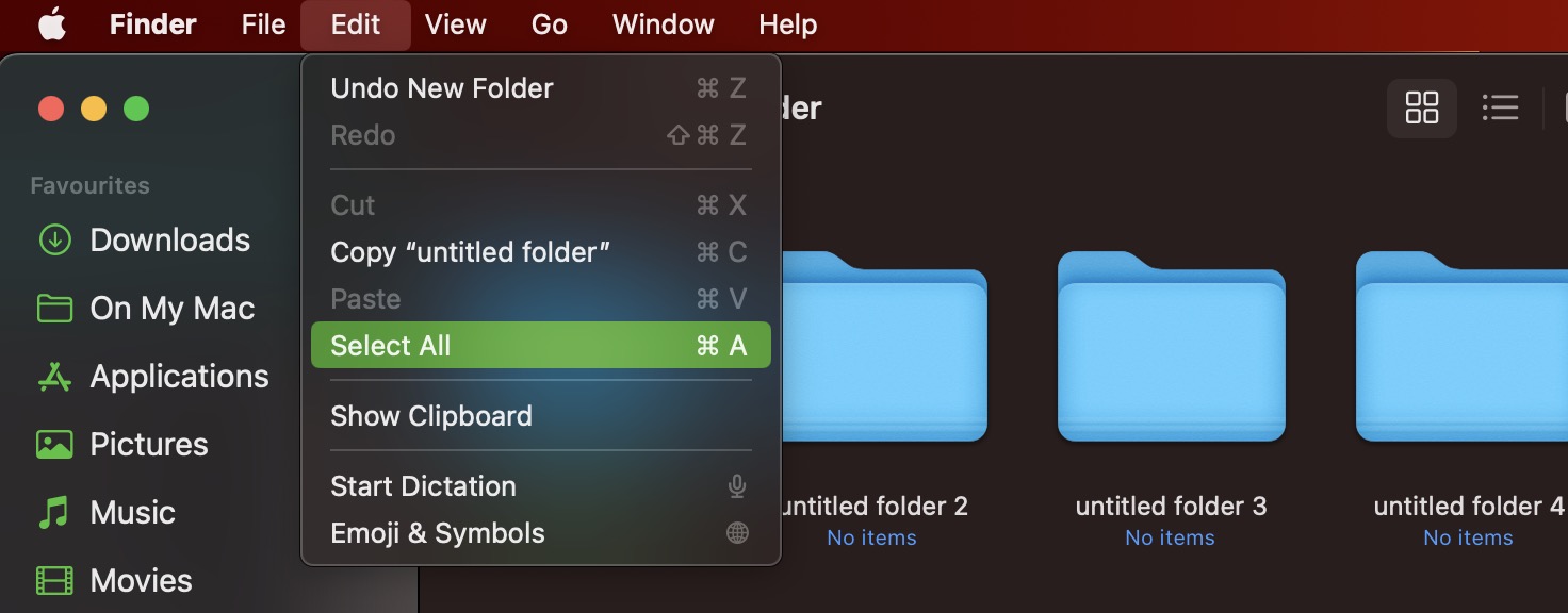 mac folders select all