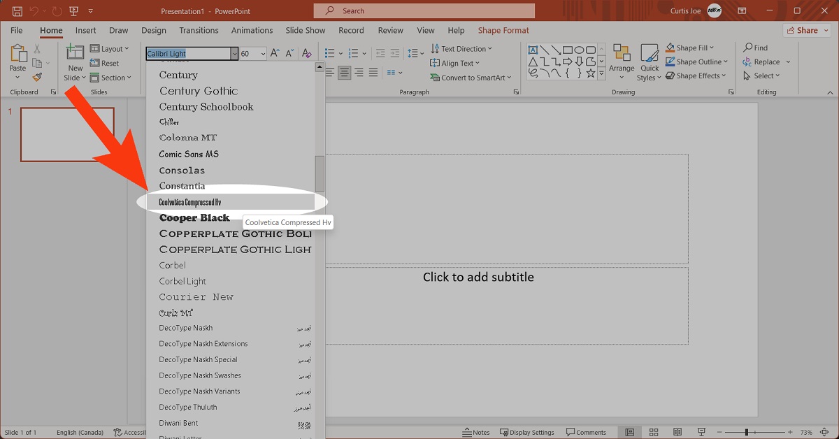 new font in powerpoint windows
