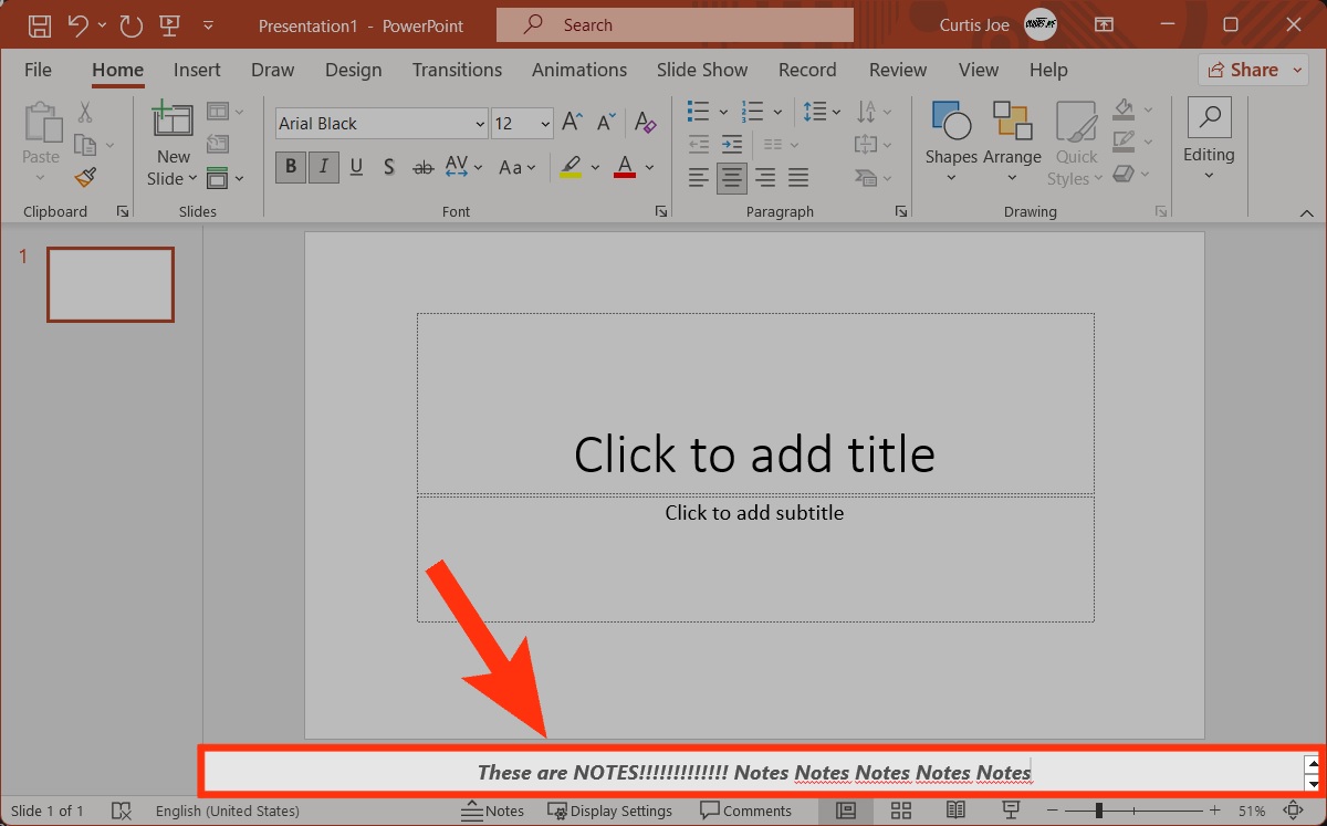 notes section within powerpoint example 1