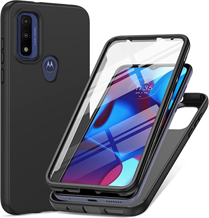 A product image of the Pujue case and screen cover for the Moto G Play 2023.