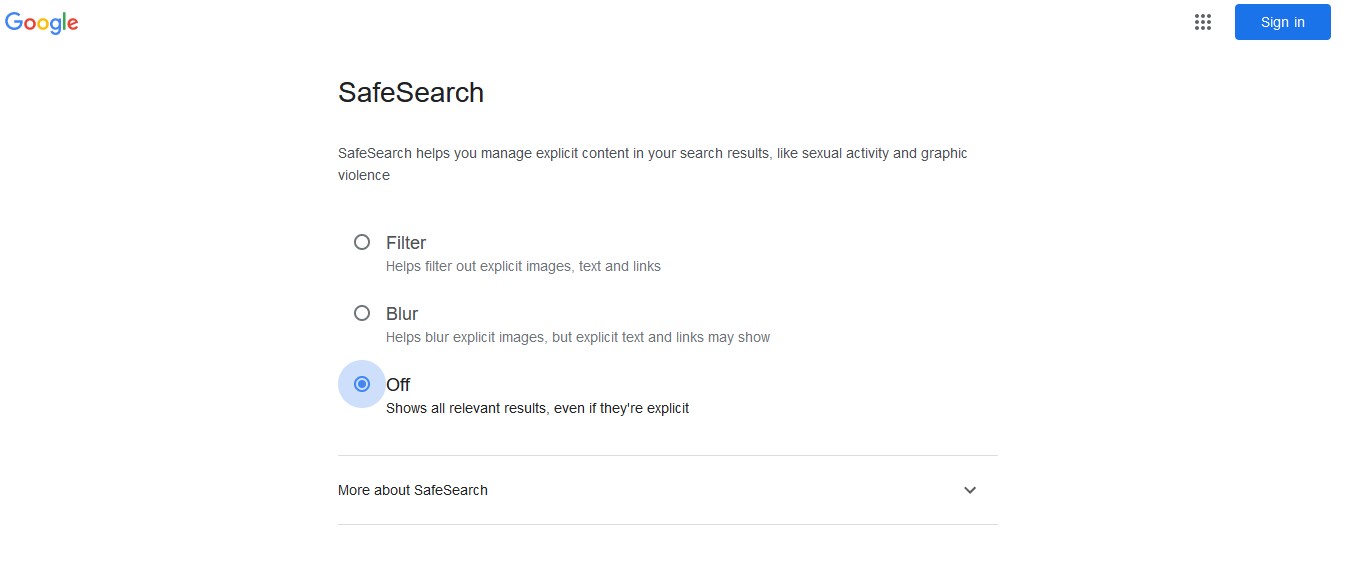 safesearch window google search