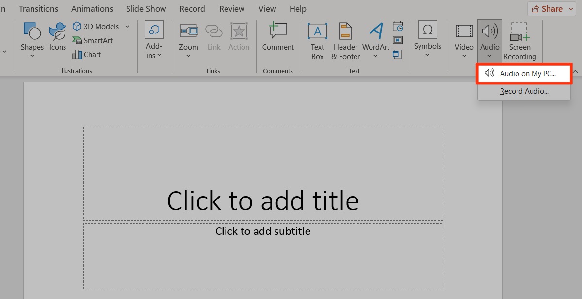 select audio on my pc powerpoint