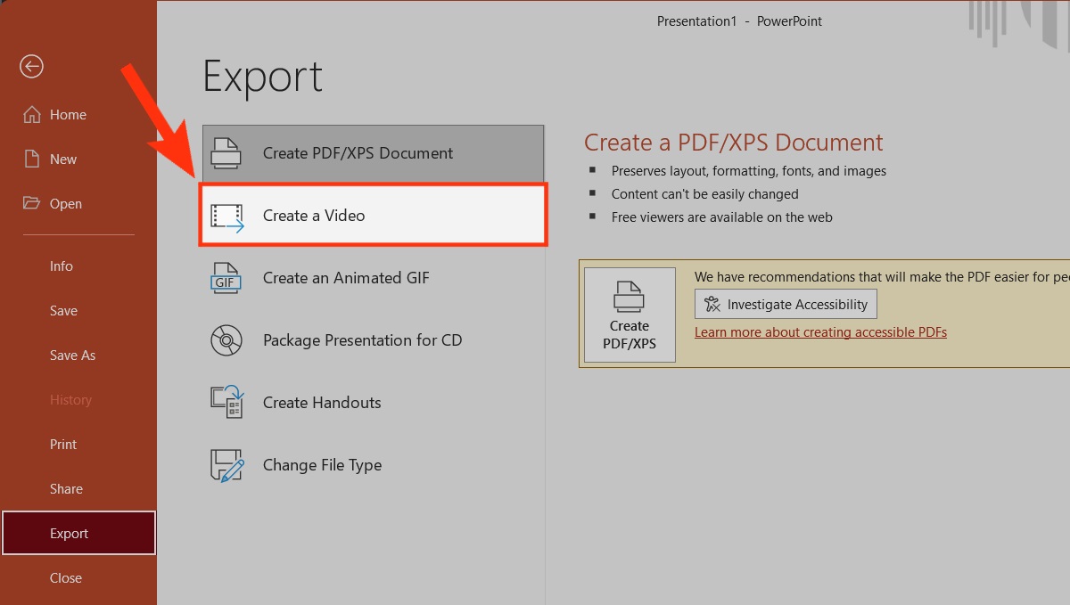 select create video powerpoint