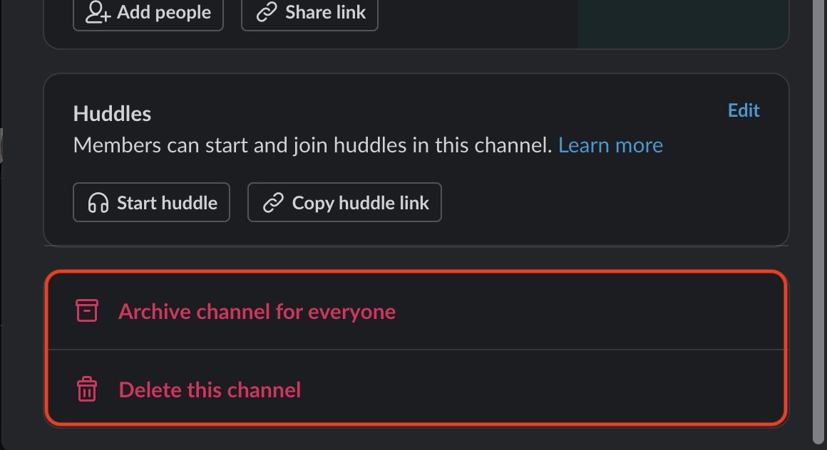 slack channel delete archive