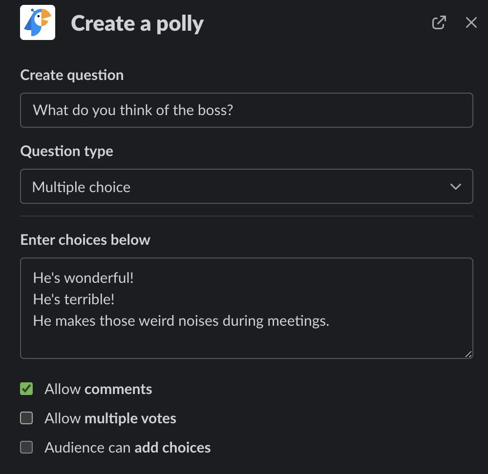 slack poll multiple choice polly