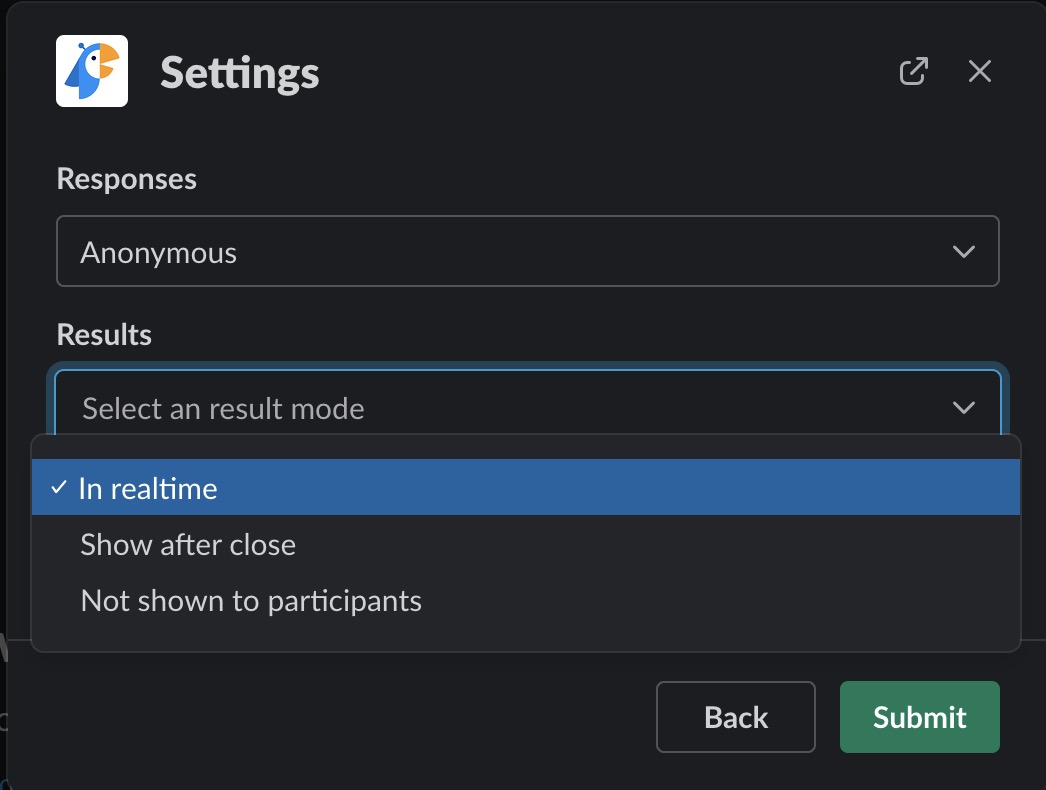 slack poll polly settings show results