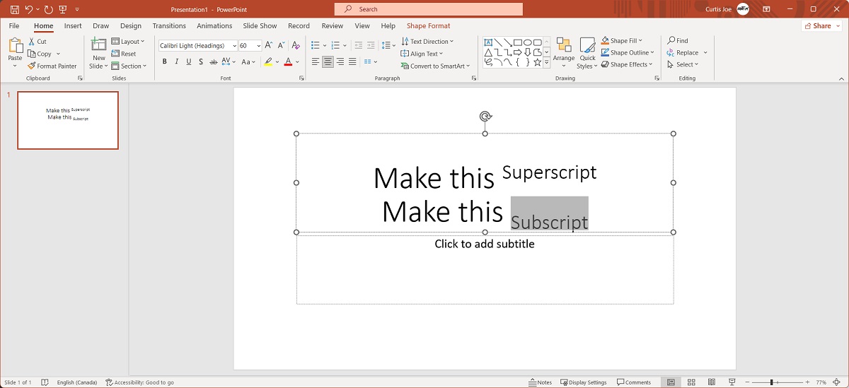 subscripted text powerpoint