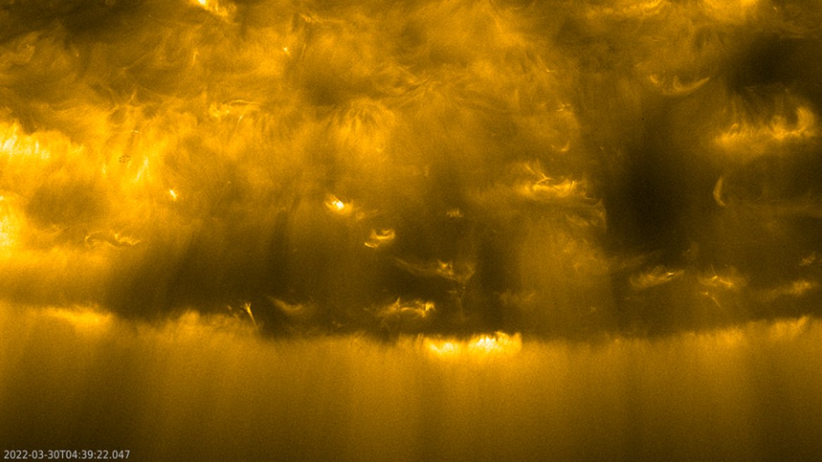 The South Pole of the Sun as seen from NASA and ESA's Solar Orbiter.