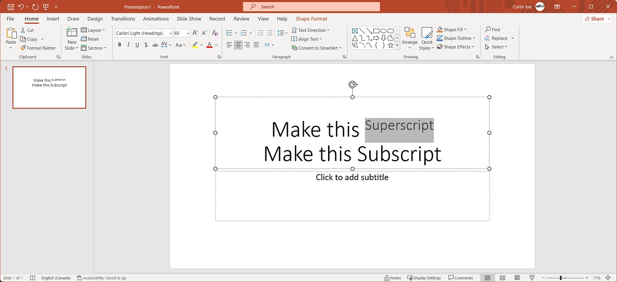 superscripted text in powerpoint