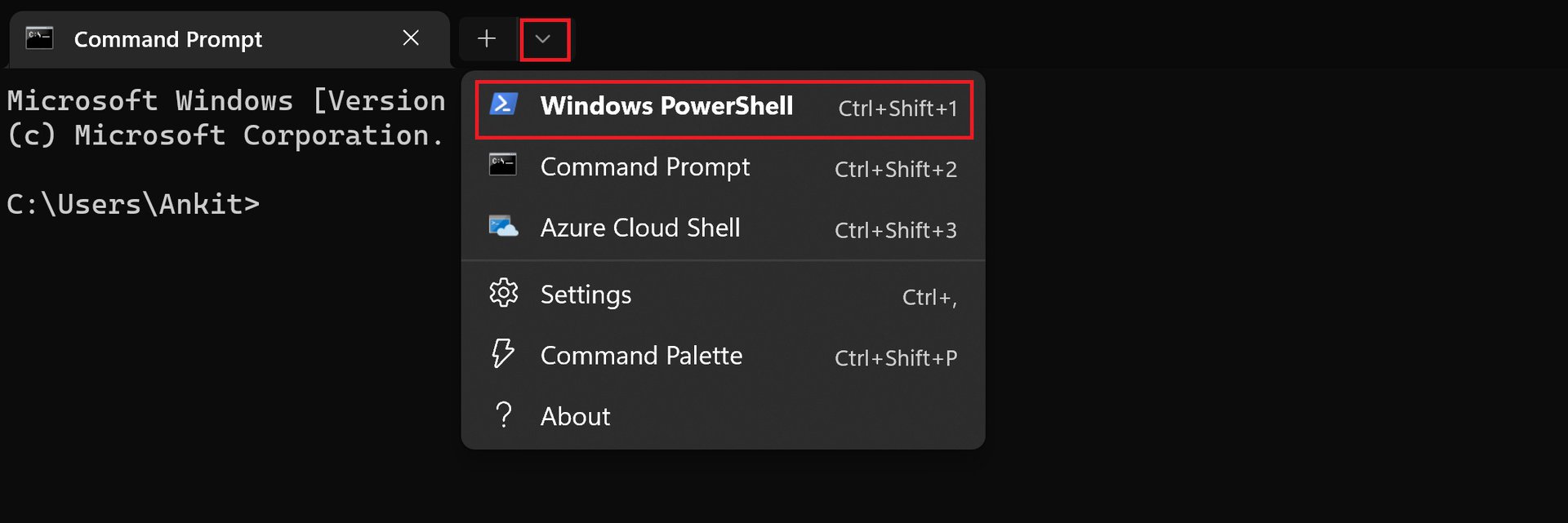 switch to powershell from command prompt