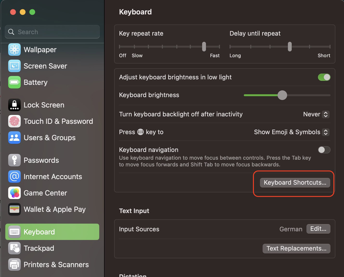 system settings mac keyboard