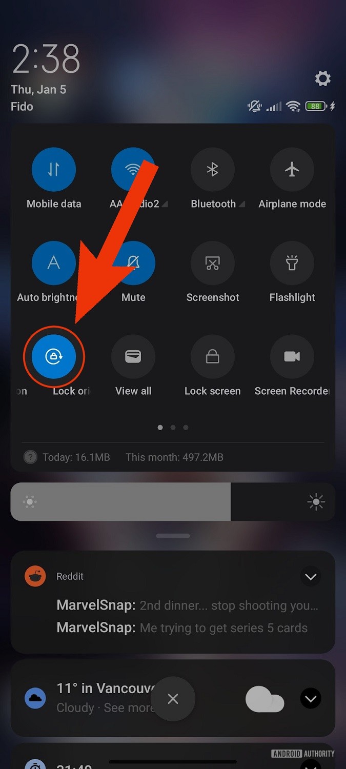 tap the screen orientation button android