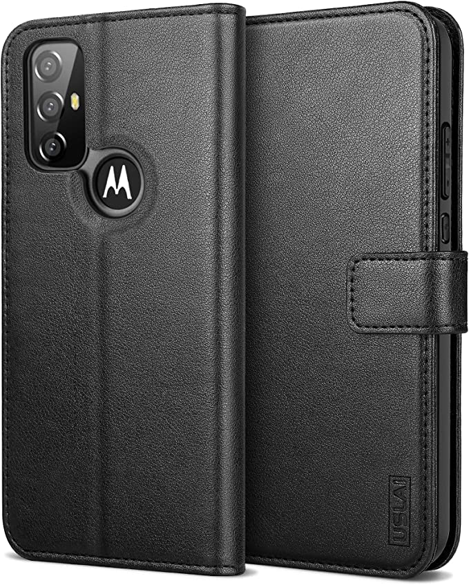 A product image of the Uslai leather wallet case for the Moto G Power.