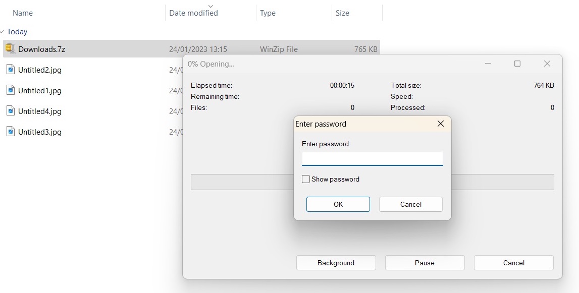 windows 7zip enter password