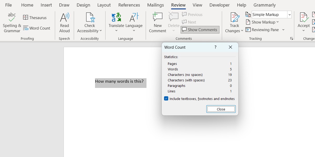 word count results microsoft word