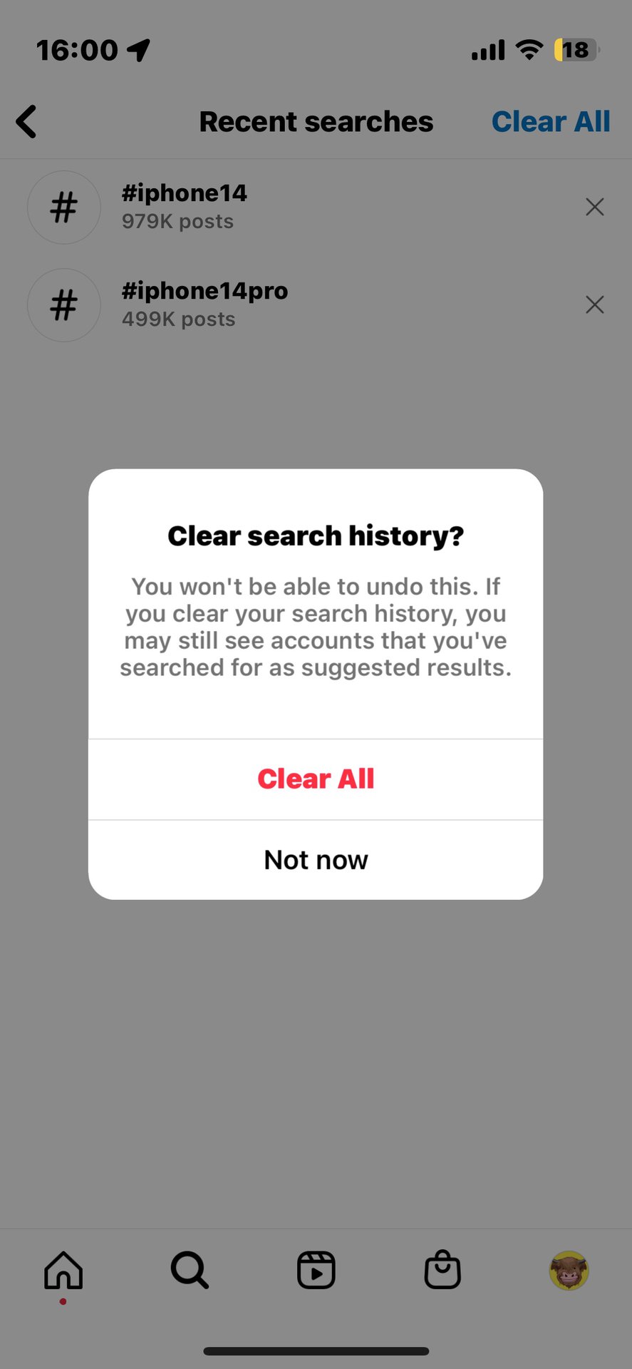 04 instagram search history confirm clear