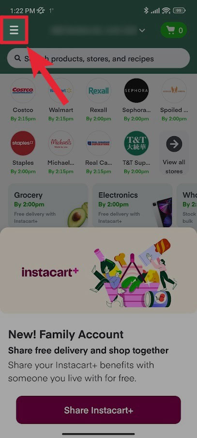 1 instacart mobile menu top left