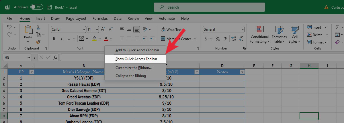 1 show quick access toolbar