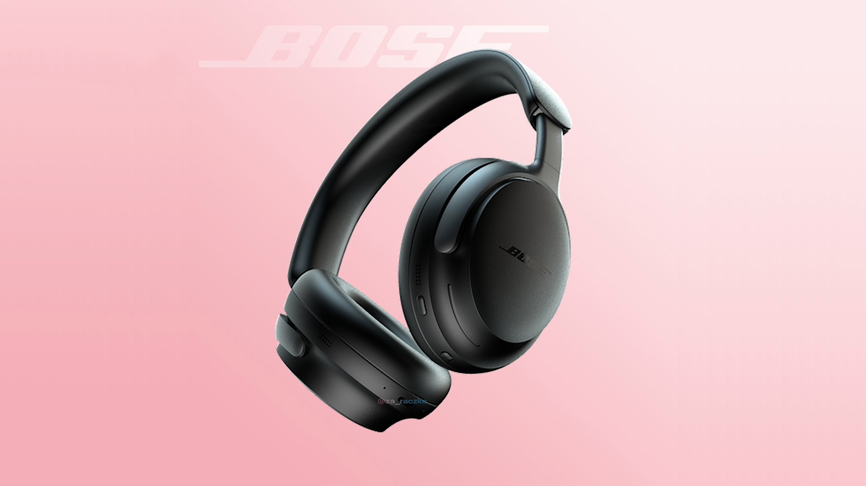 A render of the Bose QuietComfort Ultra headphones against a pink background.