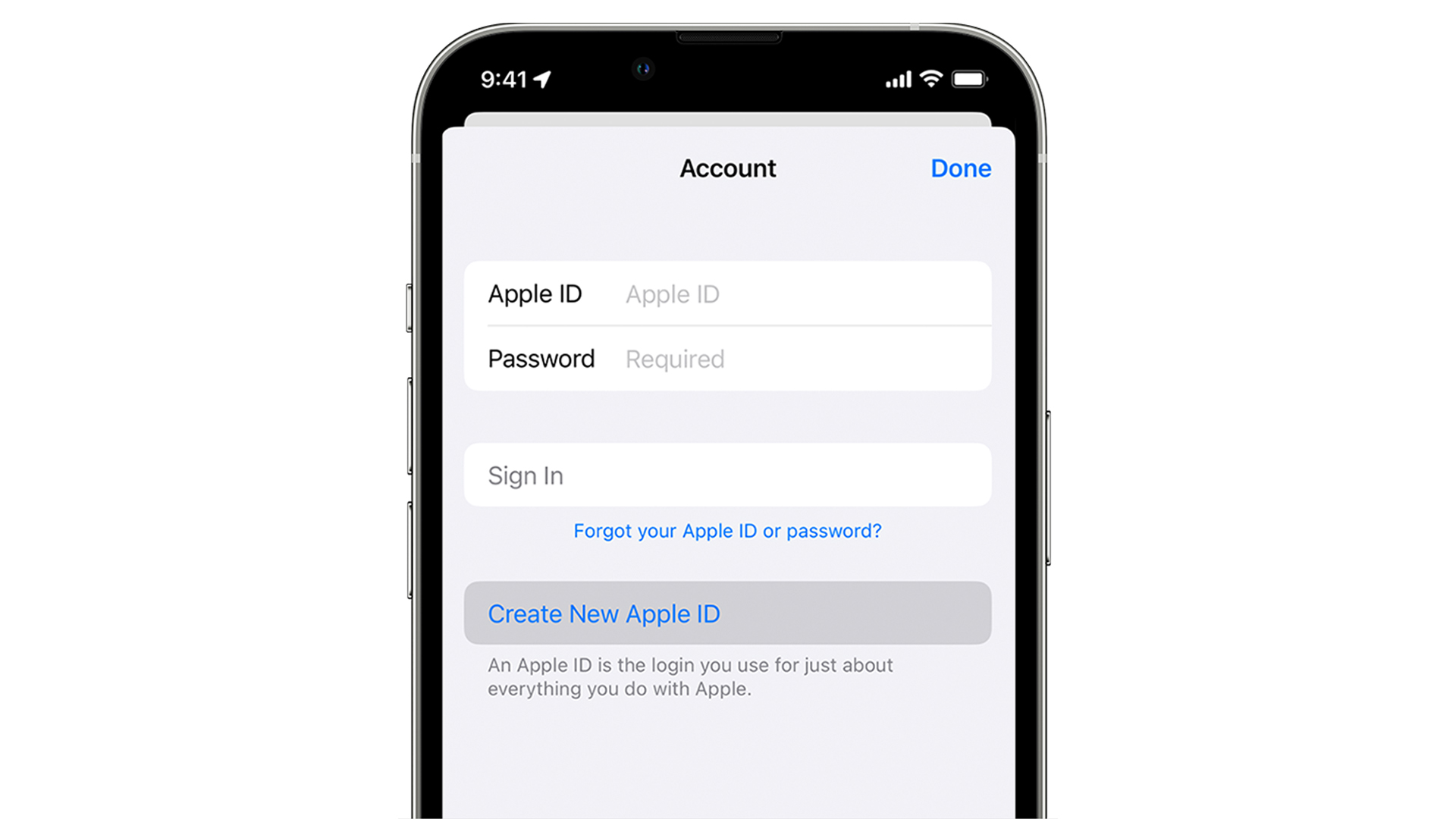Creating a new Apple ID on iPhone