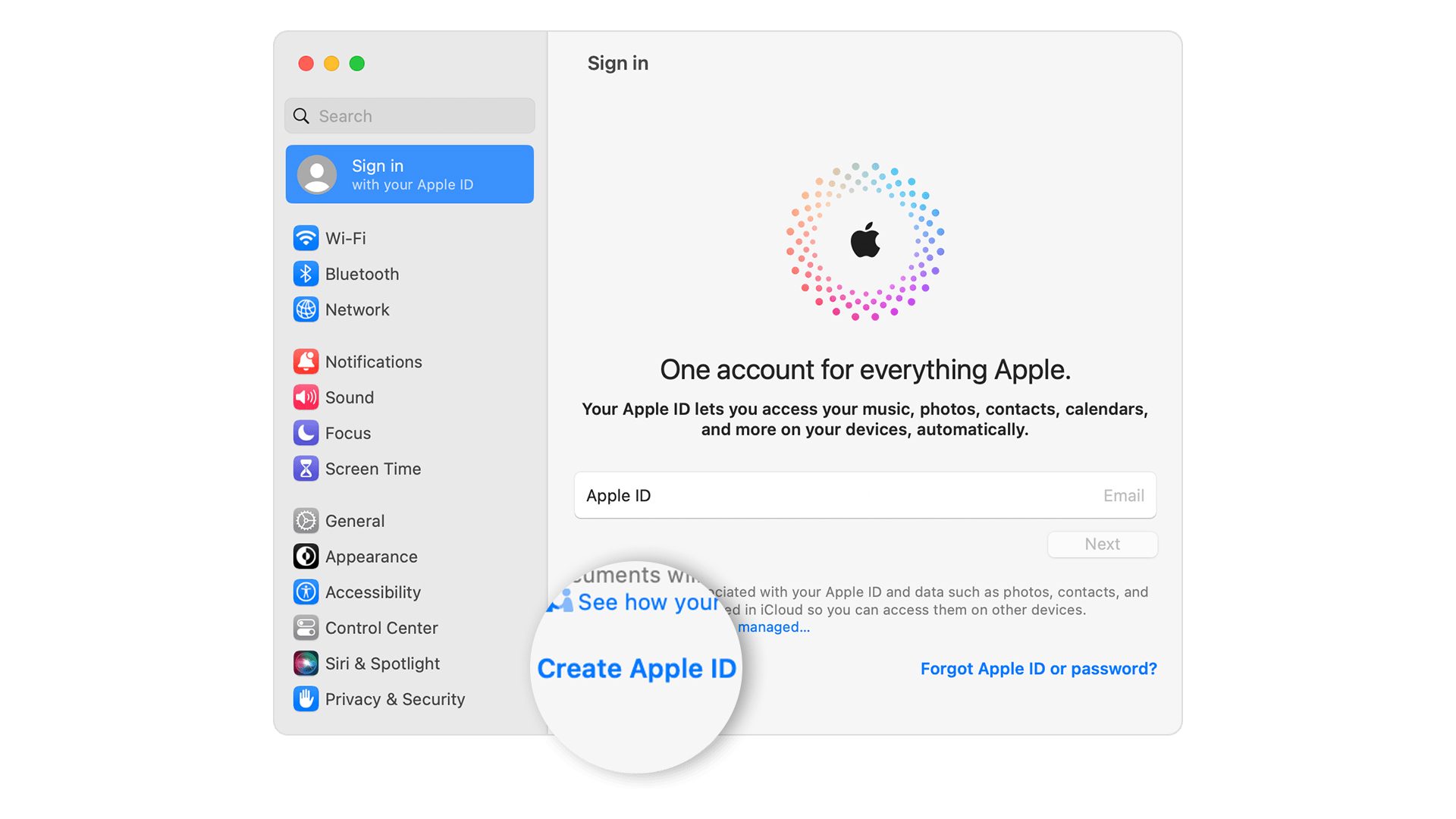 Creating an Apple ID on Mac